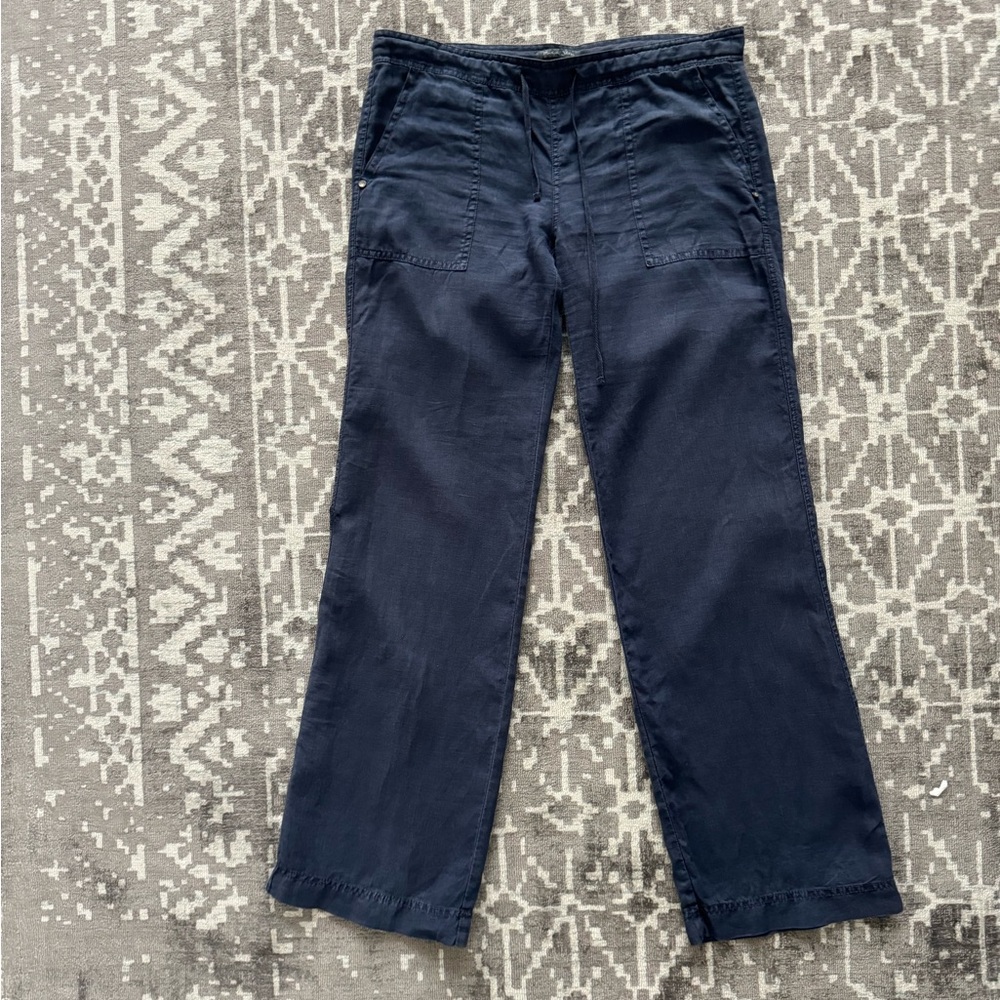S Michael Stars Navy Blue Linen Wide Leg Low Rise Drawstring Pant